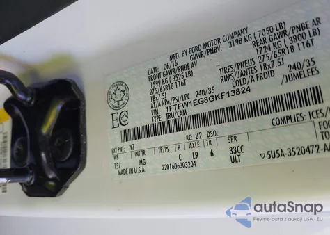 2016 Ford F-150 Xlt z USA, uszkodzony, nr VIN 1FTFW1EG8GKF13824